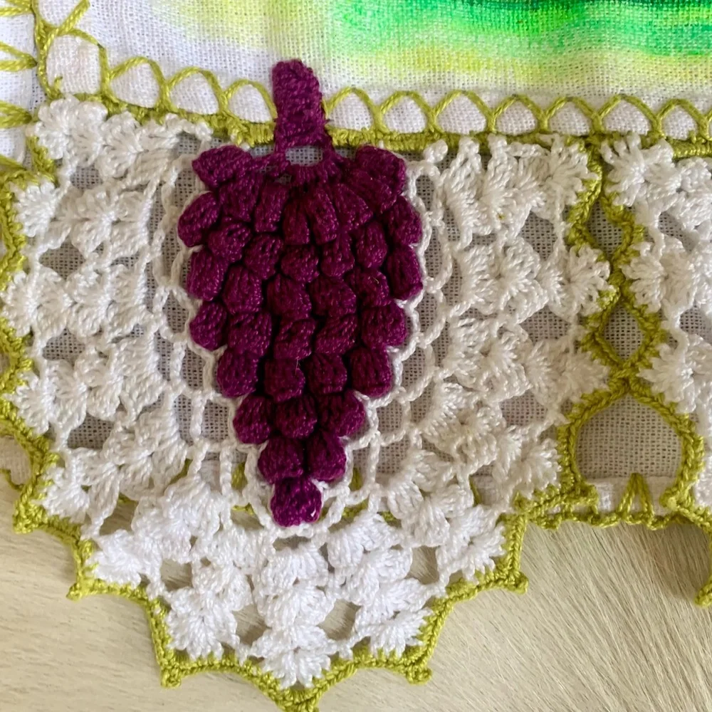 Hand Painted Grape Tea Towel With Crochet Edge